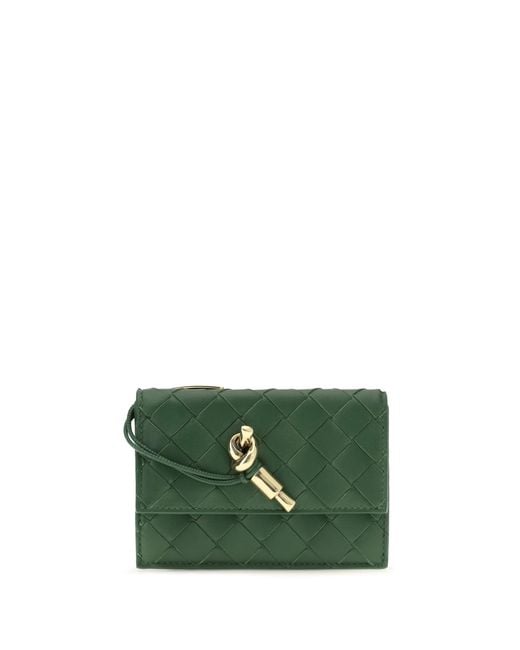 Bottega Veneta Green Card Holder Knot Brass Basil-Muse Lamb Leather Wallets & Purses