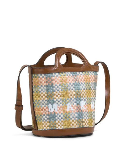 Marni Brown Leather And Raffia Effect Fabric Tropicalia Mini Bag