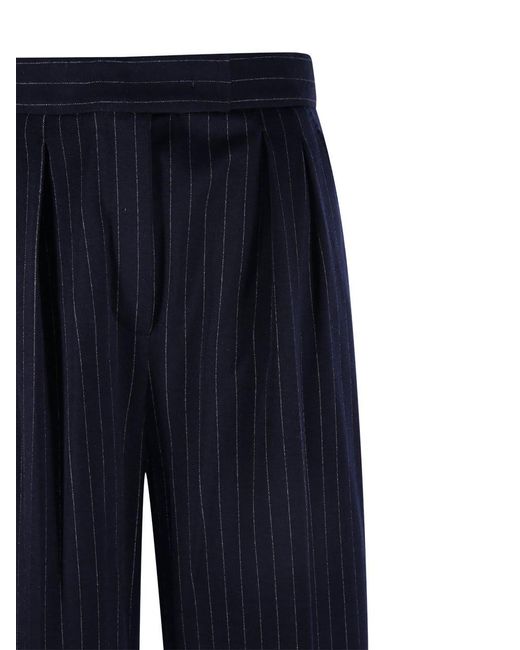 Max Mara Blue Pinstriped Straight Leg Trousers