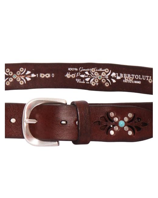 Alberto Luti Brown Garment-Dyed Belt With Laser-Cut Detailing And Studs Leather for men