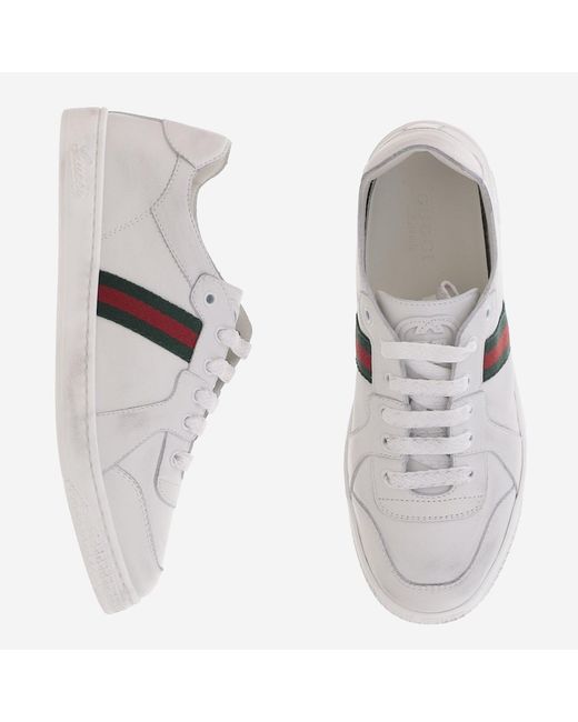 Gucci White Sneakers Stretch Leather Trainers for men