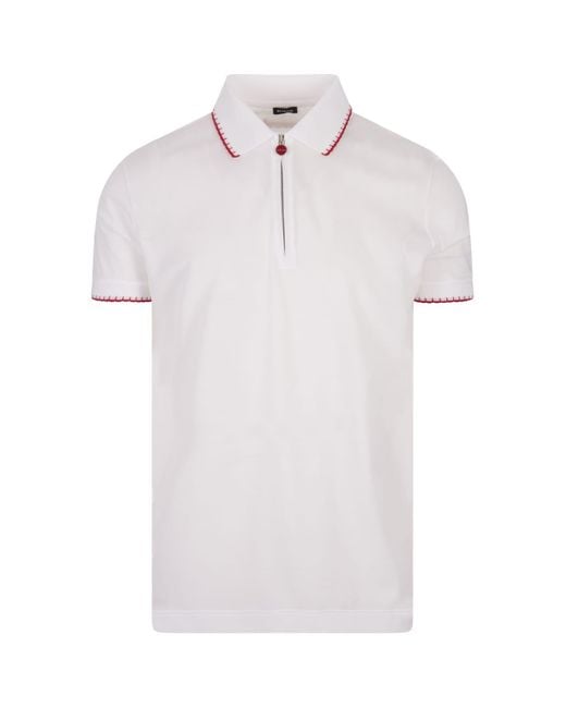 Kiton White Piqué Polo Shirt With Zip for men