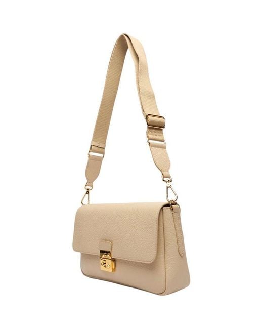Coccinelle Natural Grained Leather Shoulder Bag C-Me Lock Large
