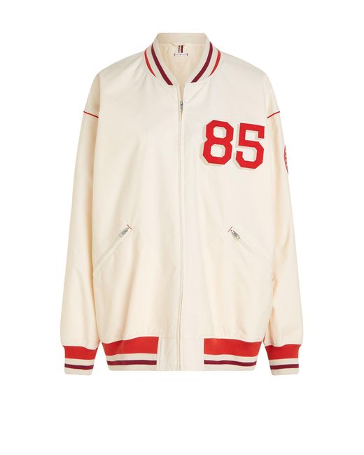 Tommy Hilfiger White Oversized Baseball Jacket With Crest