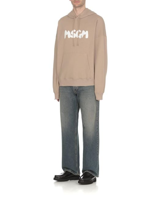 MSGM Natural Hoodie With Logo for men