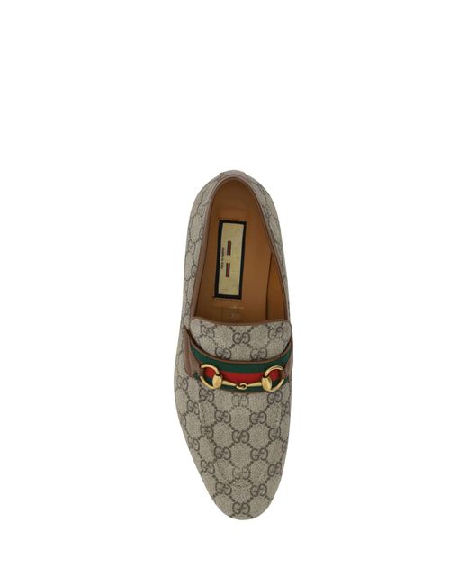 Gucci Gray Paride Web Stripe-embellished Canvas Loafers for men