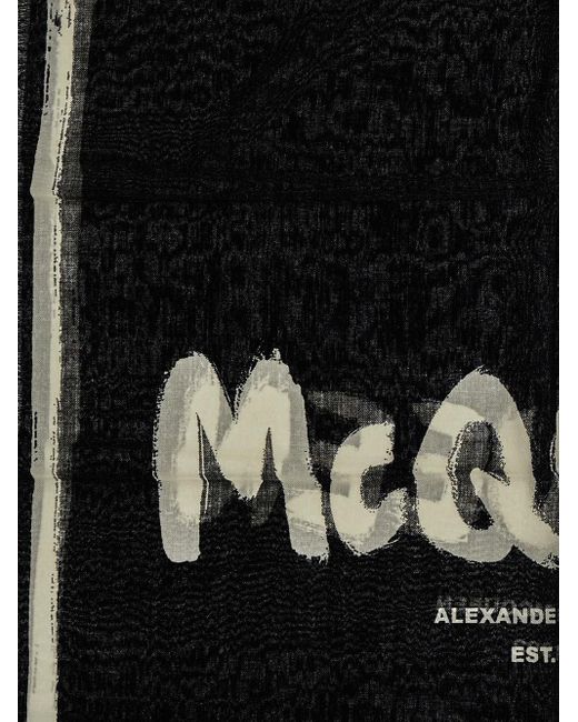 Alexander McQueen Black Printed Scarf