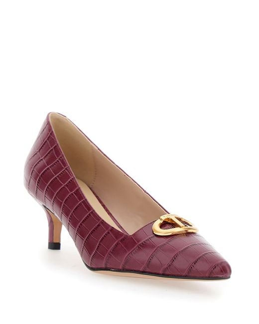 Twinset Pink Bordeaux Pumps With Low Stiletto Heel And Embissed Crocodile Effect