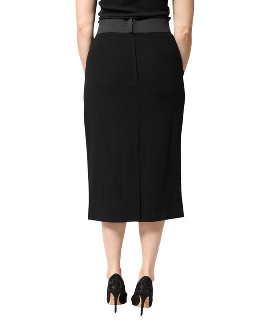 Dolce & Gabbana Black Wool High Waist Pencil Cut Midi Skirt 05+Pa+Wv