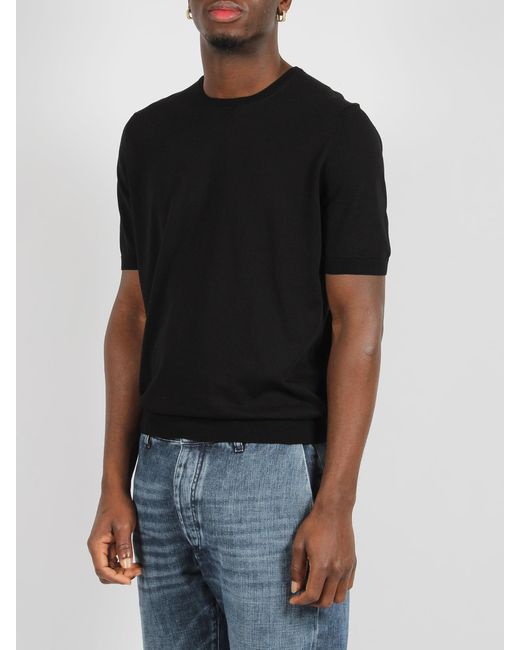Tagliatore Black Cotton Knit T-Shirt for men