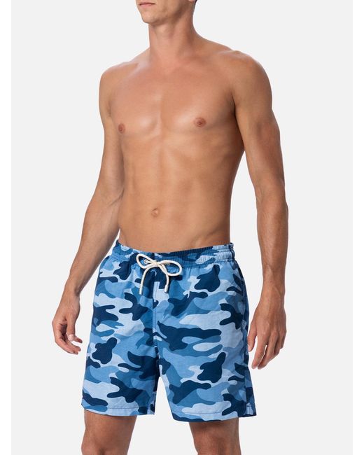 MC2 Saint Barth Men's Blue Mid-Length Gustavia Swim-Shorts With Camouflage Print Swimshort
