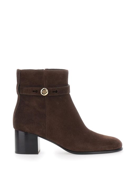 Tory Burch Brown Ankle Boots Romy Suede Calf Leather