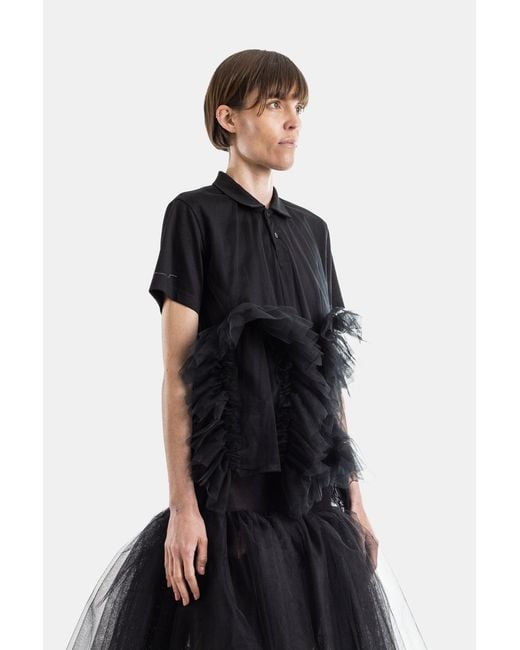 Noir Kei Ninomiya Black Tulle Ruffled Polo Shirt T-Shirts And Polos