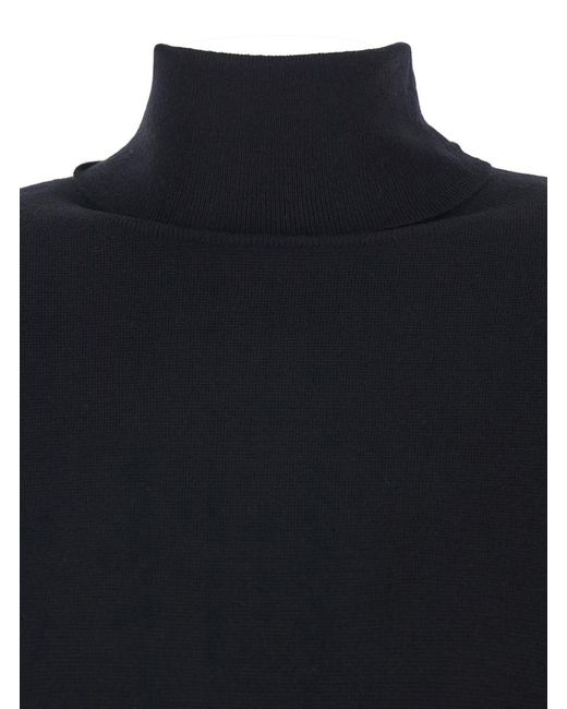 Allude Blue Turtneleck Dress With Straight Hem