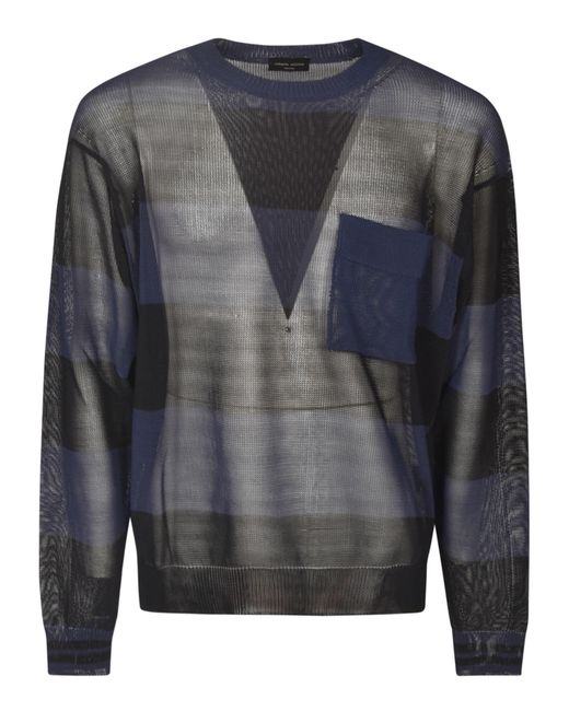 Roberto Collina Gray Stripe Pattern Ribbed Sweatshirt for men