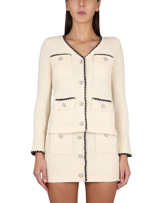 Self-Portrait Cardigan With Rope Detail in Natural | Lyst