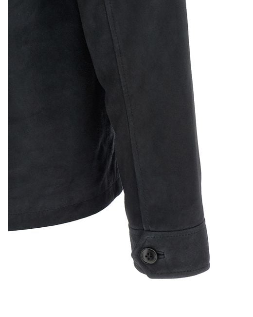 Pal Zileri Black Suede Overshirt Leather Down Jacket, Parka, Casual Jackets for men