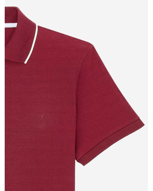 Saint Laurent Red Cotton Piqué Polo Shirt With Logo for men