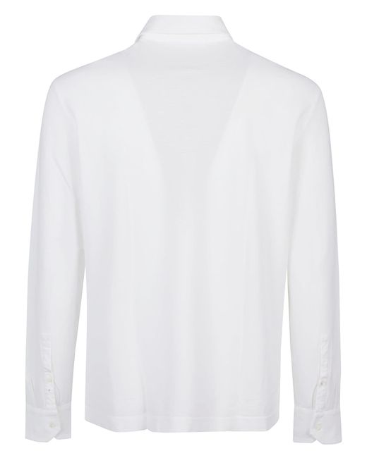 Drumohr White Oxford Long Sleeve Polo Shirt for men