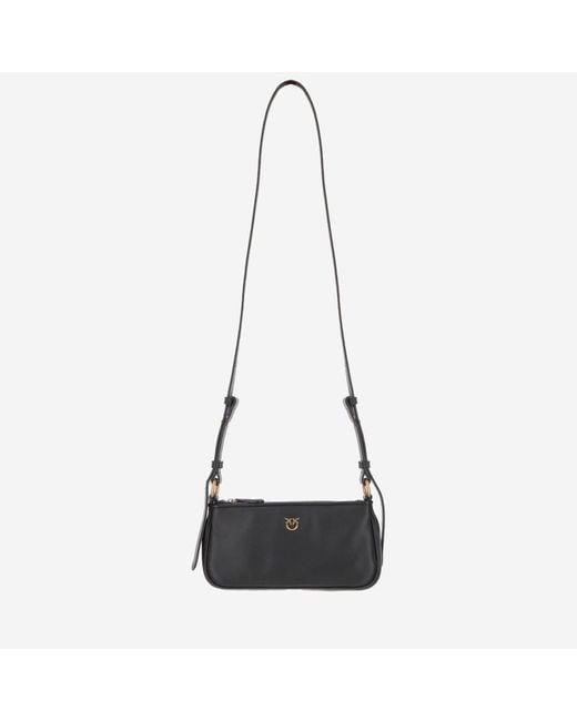 Pinko Black Mini Half Moon Baguette Leather Bag With Logo