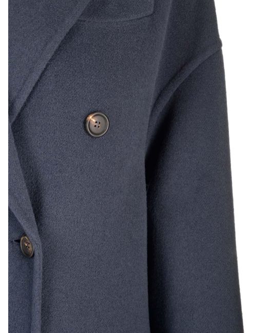 Brunello Cucinelli Blue Monili Bead-embellished Wool-cashmere Coat