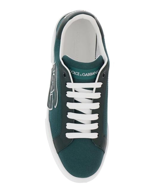 Dolce & Gabbana Green 'Portofino' Low Top Sneakers With Logo Patch On Tongue And Side for men