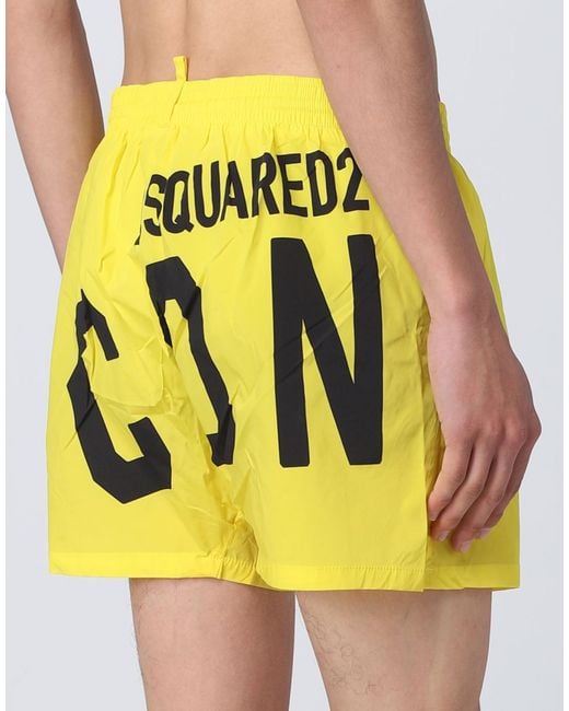DSquared² Yellow Icon Logo Swim Shorts for men
