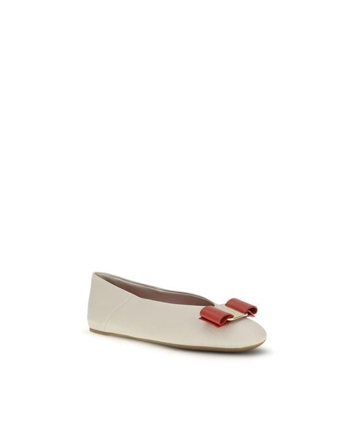 Ferragamo Natural White Calf Leather Bos Taurus Ballet Flats
