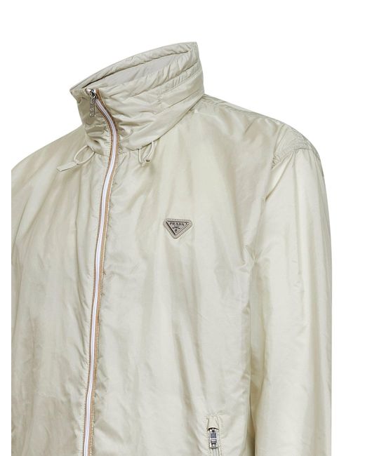 Prada White Hooded Jacket Re-Nylon Talc for men