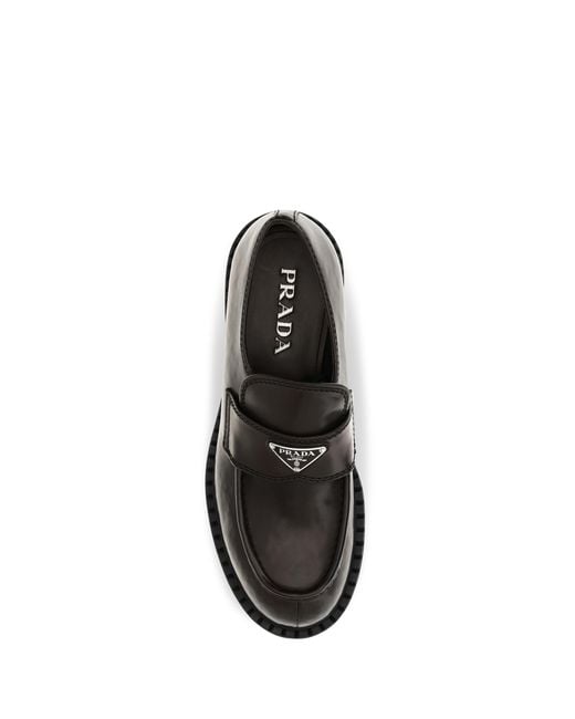 Prada White Brushed Leather Loafers With Triangle Logo for men
