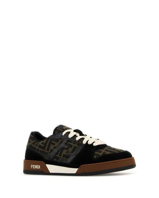 Fendi Black Match Ff Jacquard Fabric And Suede Sneakers for men