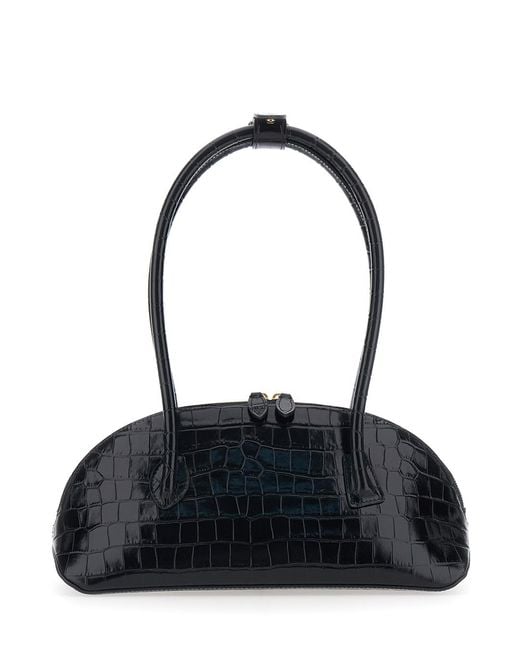 Liffner Black Shoulder Bag Ew Dome With Round Top Handles And Crocodile-Effect