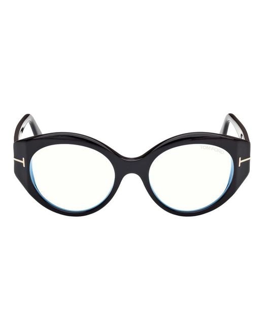 Tom Ford Brown Eyeglasses Round Full Rim, Shiny Frame And Clear--Light Block Lenses Lens Ft5950-B001