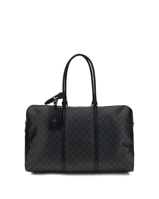 Gucci Black Gg Travel Bag With Web Stripe Cotton; Linen; Polyurethane