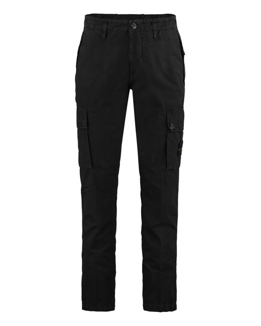 Stone Island Stretch Cotton Cargo Trousers in Black for Men | Lyst