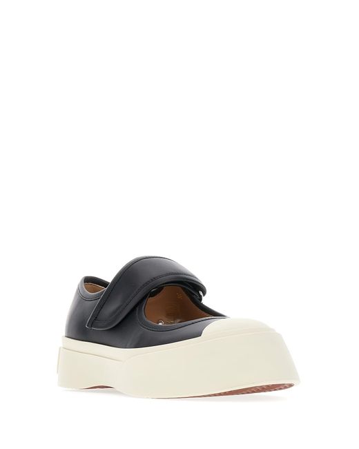 Marni Black Nappa Leather Mary Jane Ballerinas