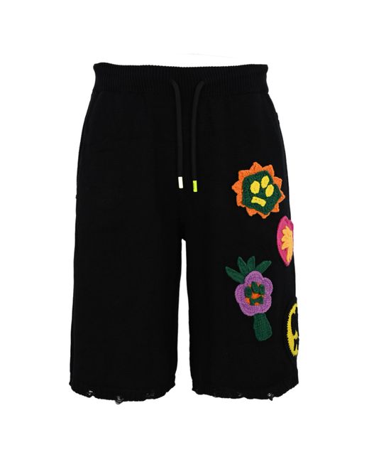 Barrow Black Knitted Bermuda Shorts With Crochet Applications for men