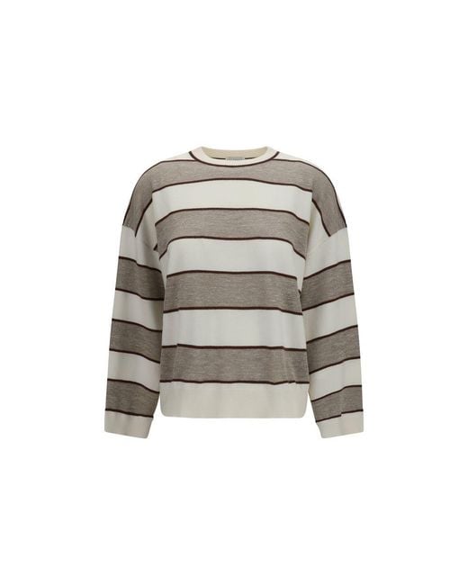Brunello Cucinelli Gray Beige Wool Oves Aries Sweatshirt