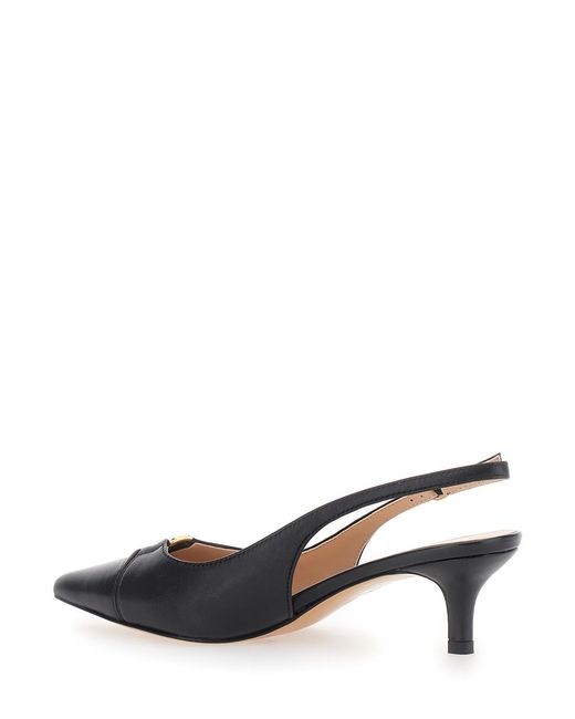 Twinset Metallic Nera Pointed Toe Leather Pumps Fabric Heels