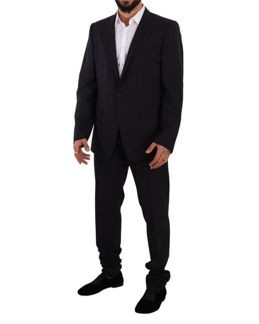 Dolce & Gabbana Black Elegant Slim Fit Wool Silk Two-Piece Suit for men