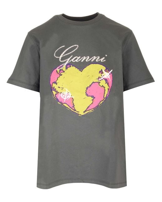 Ganni Gray T-Shirt With Heart