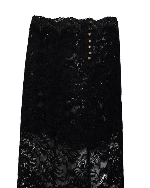 Rabanne Black Stretch Floral Lace Midi Skirt
