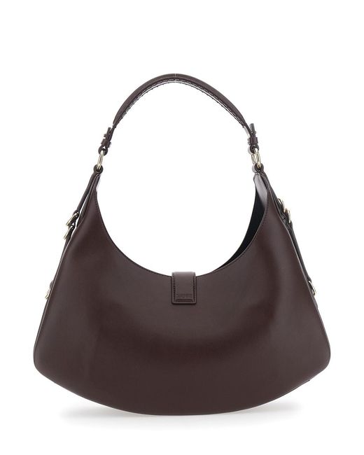 Ganni Brown 'Kat Small' Crossbody Bag With Adjustable Handle And Logo Plaque On The Front
