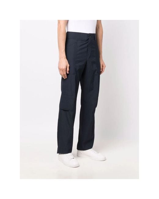 Ferragamo Blue Multi-Pocket Seersucker Trousers for men