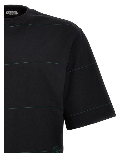 Burberry Black Logo Embroidery Striped T-Shirt for men