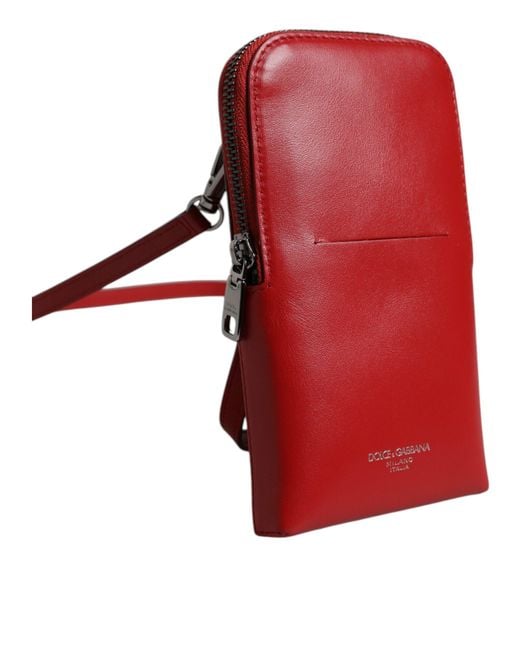 Dolce & Gabbana Red Leather Purse Phone Sling Crossbody Neck Strap Bag for men