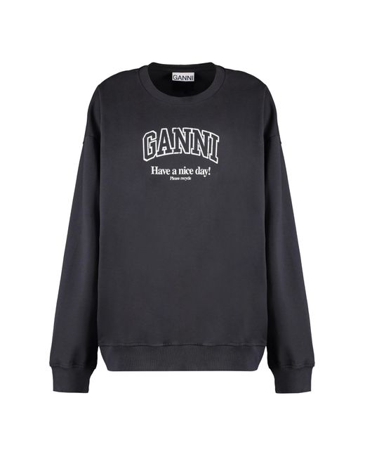 Ganni Black Cotton Crew-Neck Sweatshirt