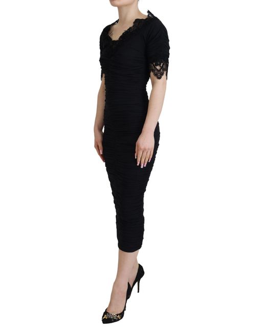 Dolce & Gabbana Black Elegant Sheath Short Sleeve Midi Dress