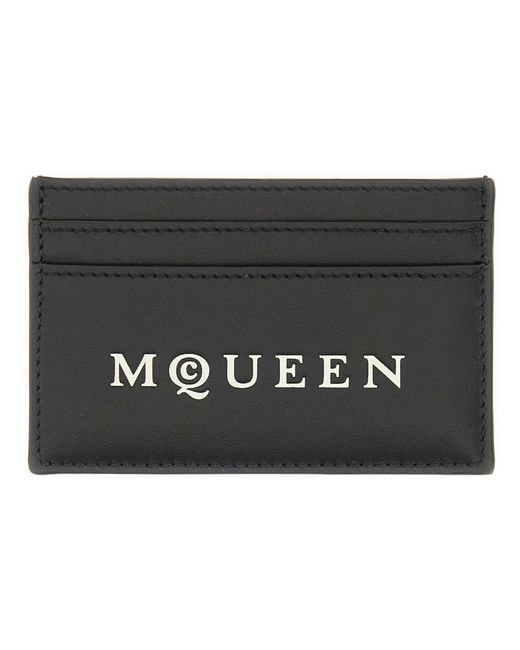 McQueen Black Calf Leather Card Holder Wallets & Purses for men