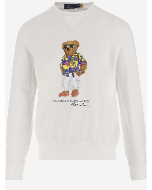 Ralph Lauren White Cotton Blend Sweatshirt With Polo Bear Pattern for men